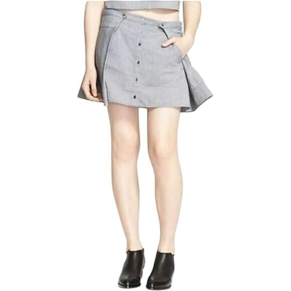T by Alexander Wang Oxford Cotton Pleated Mini Skirt SIZE 10 SALT & PEPPER - Picture 1 of 13